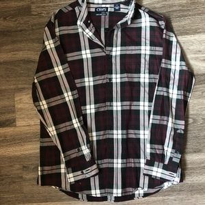 purple plaid button up